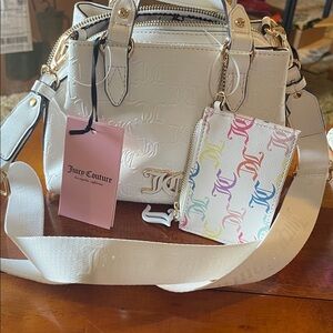 Juicy Couture White Satchel with Multicolor Logo Pouch